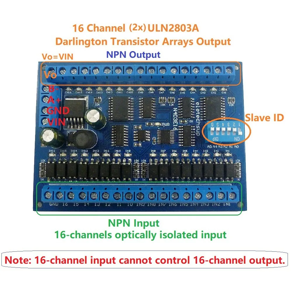 

DC 12V 24V 16 in 16 out RS485 remote control switch PLC IO expansion board Modbus RTU module