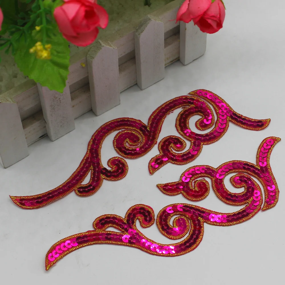 1 Pair Sequined Flower Appliques Iron On Cosplay Costumes Patches Performance Dance Trims 18*5cm