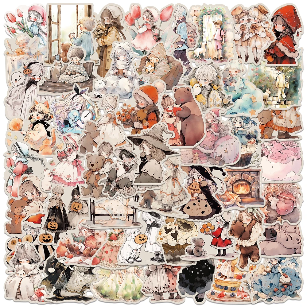 50pcs Vintage Cartoon Fairy Tale Girls Stickers Aesthetic Girls Laptop Water Bottle Luggage Notebook DIY Waterproof Stickers