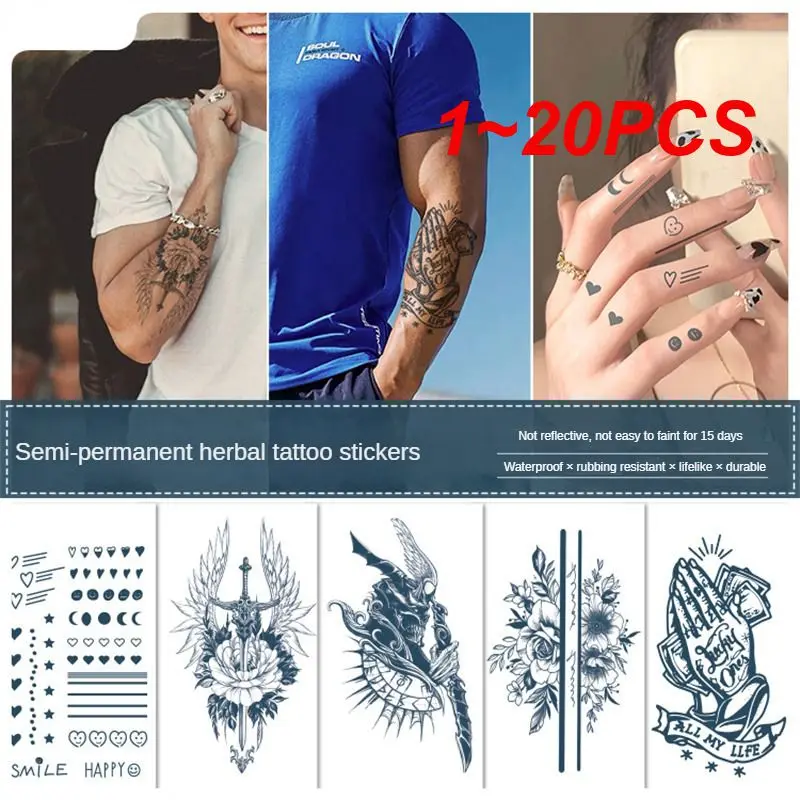 1~20PCS Semi-Permanent Waterproof Temporary Tattoo Sticker Juice Lasting Ink Tatto Line Flower Rose Fake Tatoo Women Men