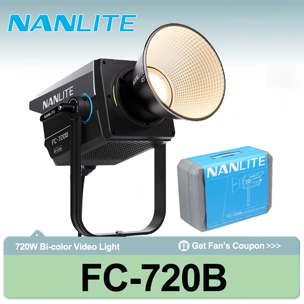 Nanlite FC-720B 750W Bi-color Bowens Mount COB Video Light 2700-6500K 133,800 Lux at 3.3' W/ Reflector LED Fill Lighting