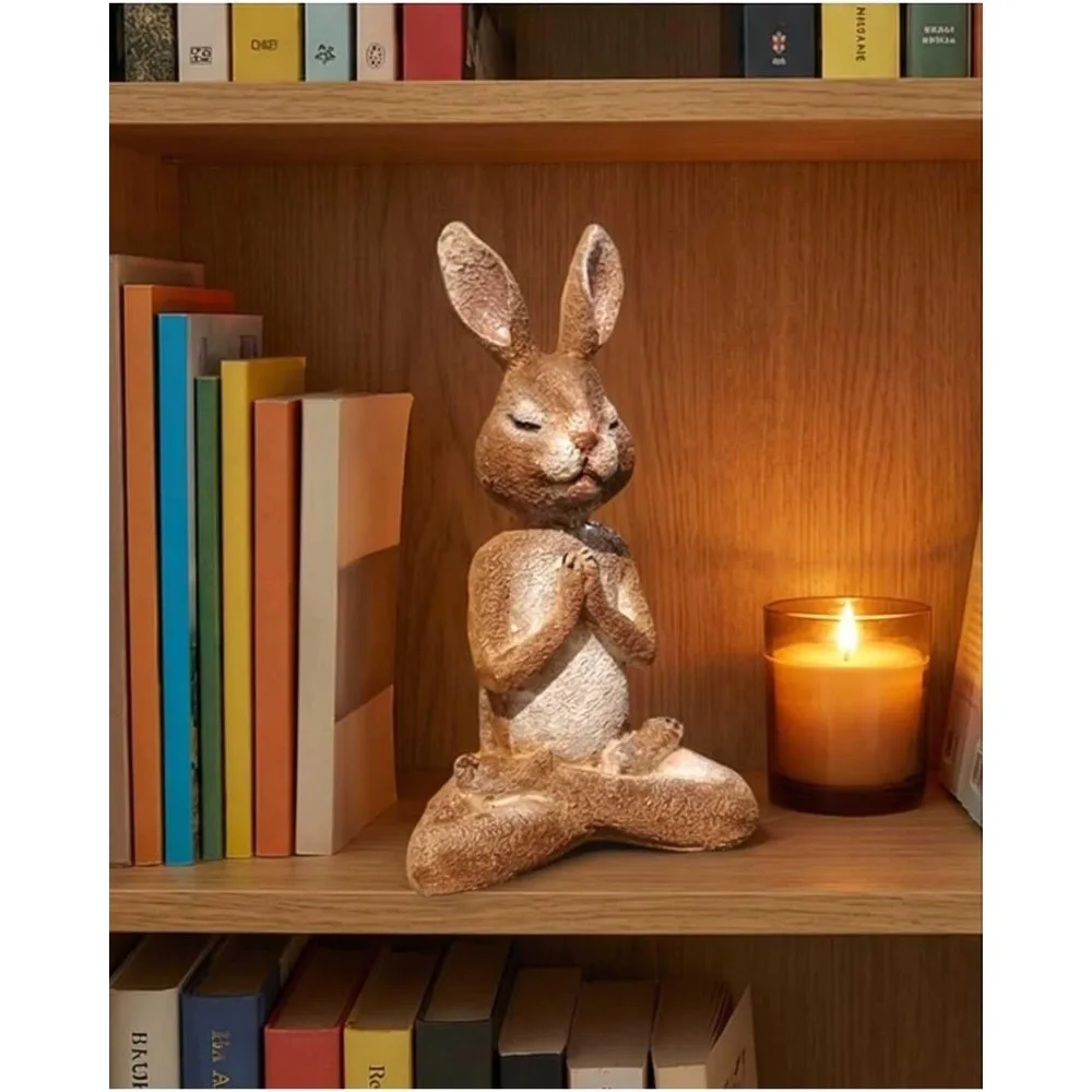 Yogi Rabbit Decorative Decorative Accent - Brown Polyester Statue, Handmade Avant-Garde Style, Whimsical Home Office Desk Decor