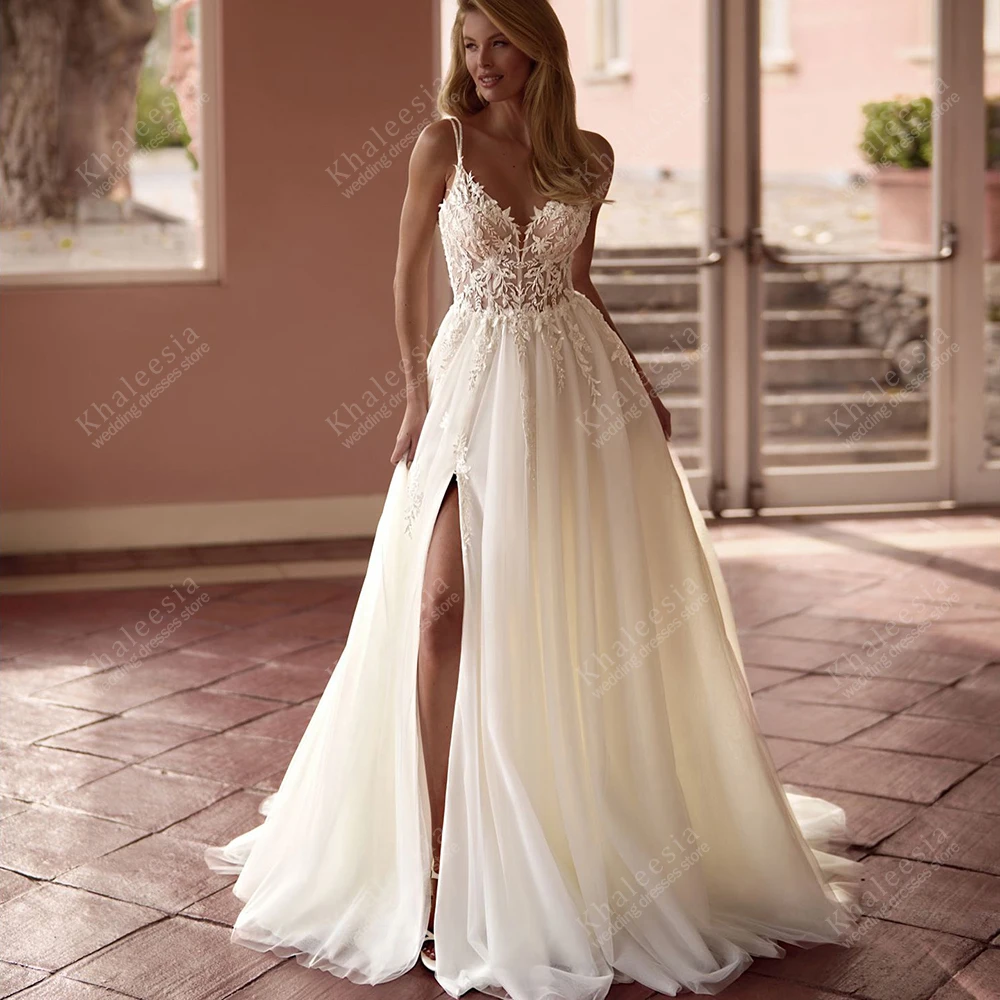 

Vintage Wedding Dresses A Line Bridal Gowns Lace Appliques Tulle Tiered Robes Sexy High Slit Vestidos De Novia Customized 2025