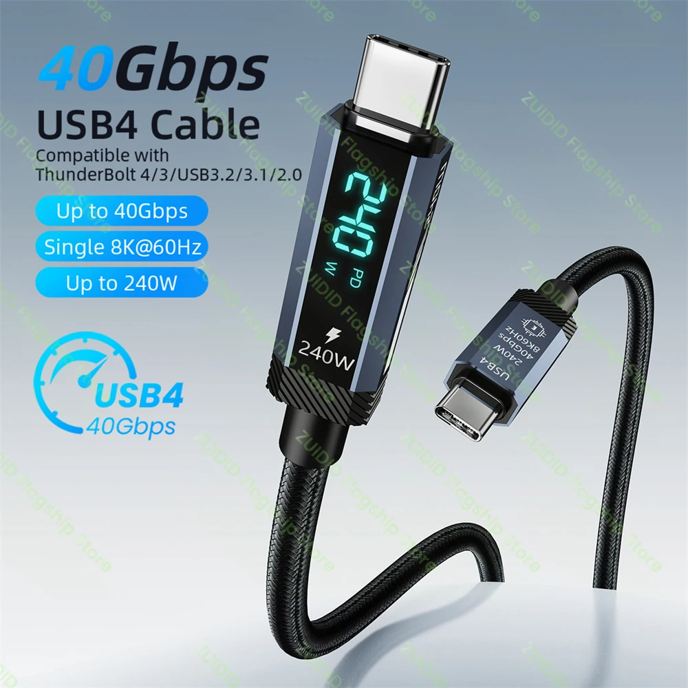 

Кабель USB4 Type-C на Type-C с LED-дисплеем, 40 Гбит/с, быстрая зарядка PD3.1 240 Вт, 8K@60Гц для PS5, Nintendo Switch, Samsung, MacBook Pro