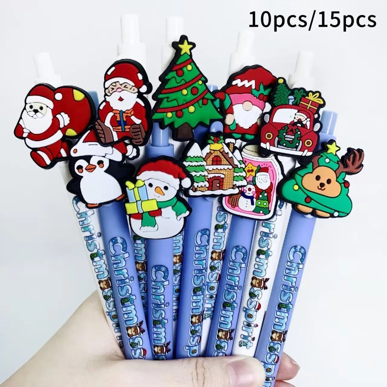 

10 шт./15 шт. шариковые ручки с рождественским оленем и снегом-сине-белые канцелярские подарочные ручки с цветными блоками для студентов