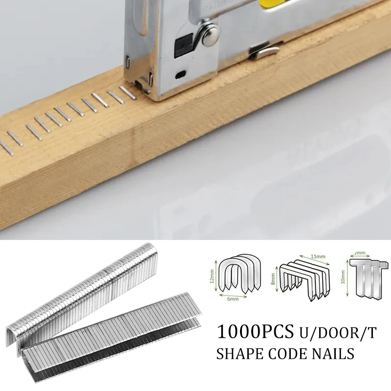 1000Pcs U/ Door /T Shaped Staples Nails For Staple Gun Stapler Furniture Interior Decoration Wood Processing Gun Code Nail