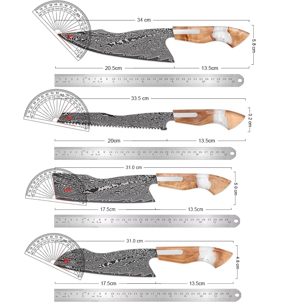 Kitchen Knives Set 1-4PCS Japanese Damascus Steel Nakiri Santoku Bread Knife Sharp Professional Chef's Cooking Knives Latest