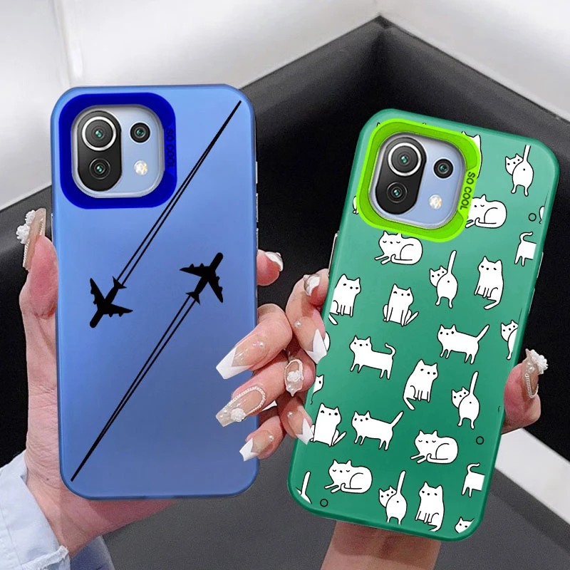 For Xiaomi Mi 11 Lite 11 Lite 5G NE Phone Cases Various Smiling Faces Cats Island Aircraft Cover Fashionable Laser Aurora Shells