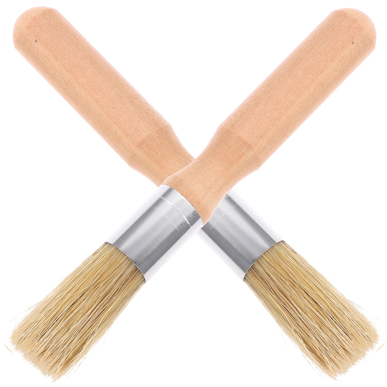 

2pcs Stencil Brush Round Head Wooden Handle Small Brush Pig Mane Painting Brush Oil Acrylic Painting Supplies (Beige)