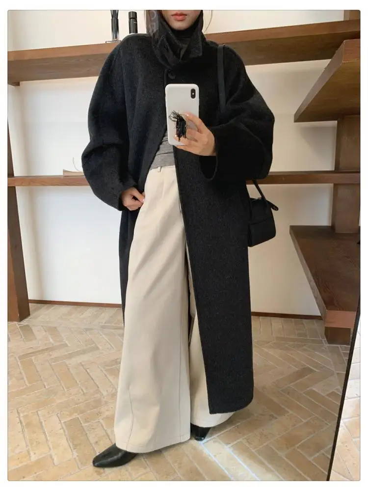 Giacche lunghe di lana da donna rosse natalizie 2025 Inverno con sciarpa Cappotti di lana 100% da donna larghi X-Long con un bottone