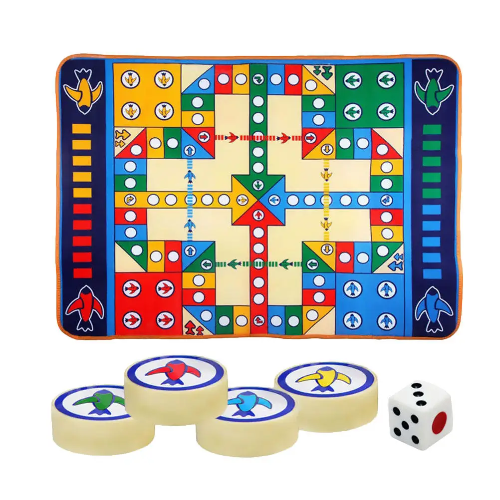 1Set Flying Chess Game Pad for Kids Family Parent-Child Activity Travel Party Indoor Play Mat with and 16 Chess Pieces