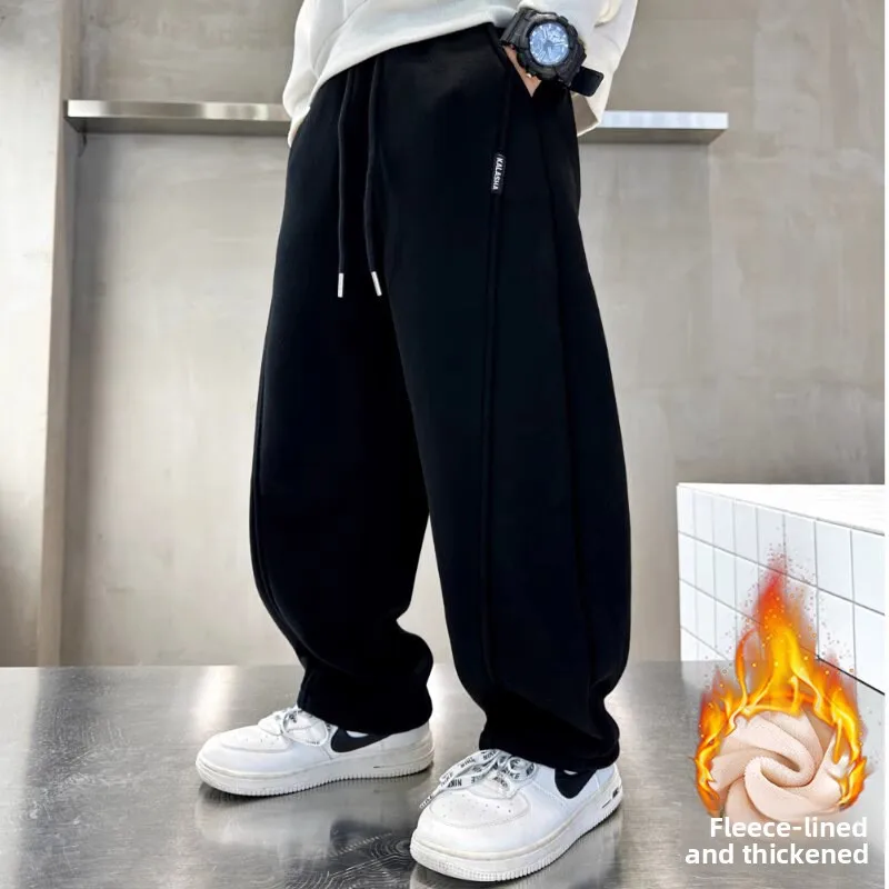 Boys Cotton Fleece Lined Knife  Casual Pants Comfortable Fit Long Trousers Soft Cotton Breathable Skin Friendly