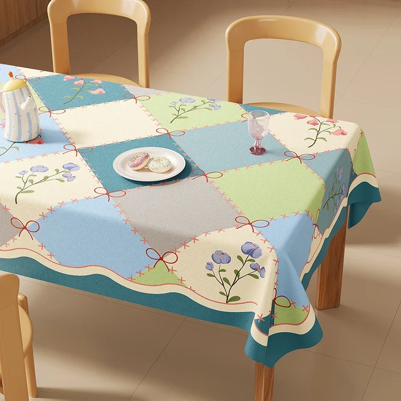 Korean Dopamine Lattice Spliced Tablecloth Waterproof Oil-Proof Washless Table Cover Aesthetic Anti-Scratch Dining Decoration