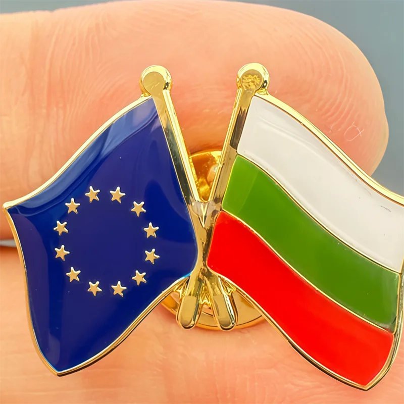 EU & Bulgaria Flag Metal Soft Enamel Lapel Badge Pins Brooches