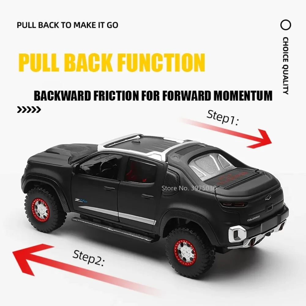 1:32 Chevrolet Colorado ZH2 Alloy Miniature Cars Models Toy Doors Opened Vehicle Pull Back Sound Light Car Kids Collection Gifts