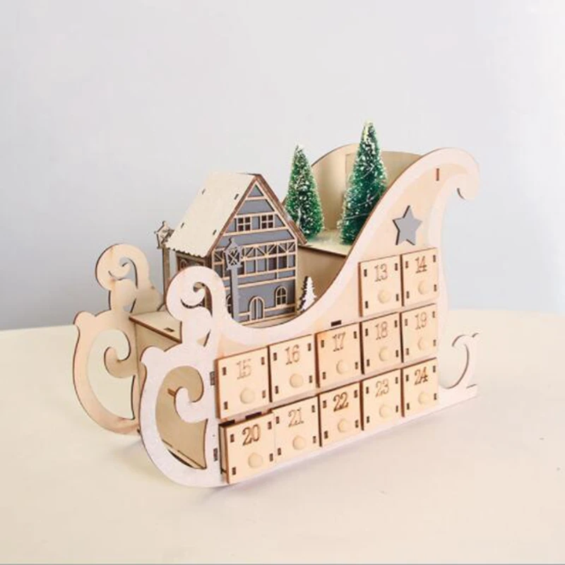 

Christmas Countdown Sled Shape Wooden Advent Calendar