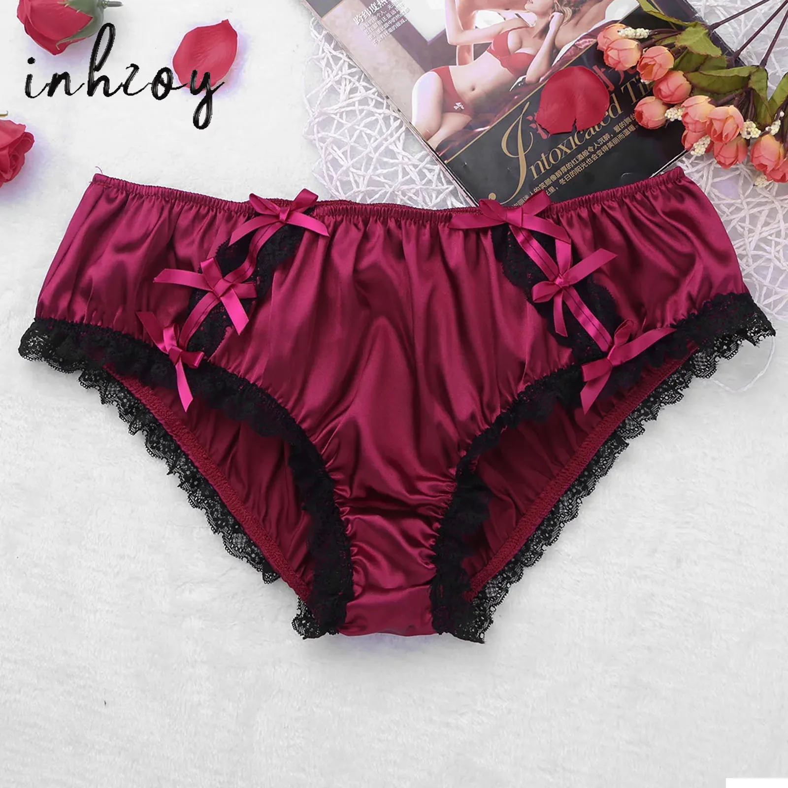

Gay Mens Ruffle Panties Sissy Crossdress Bikini Briefs Lingerie Shiny Satin Cute Lace Bow Underwear Lolita Knickers Nightwear