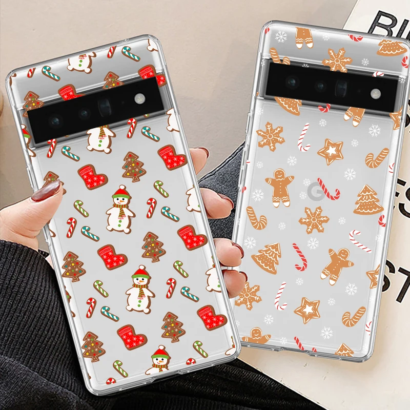 Luxury Cartoon Christmas Phone Case For Google Pixel 9 Pro XL 8A 7 8 Pro 6A Cute Elk Snowman Santa Transparent Soft Cover Fundas