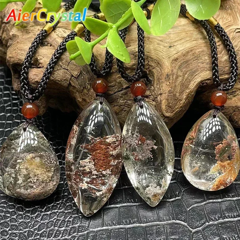 Green Ghost Water Drop Pendant Male Natural Crystal Necklace Transfer Stone Cornucopia Pendant Sweater Chain Female Jewelry