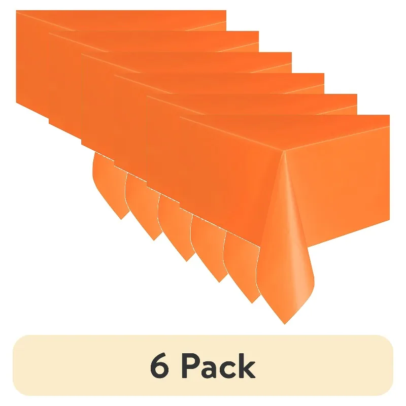 Rectangular Plastic Table Cover, Orange, 1 Count