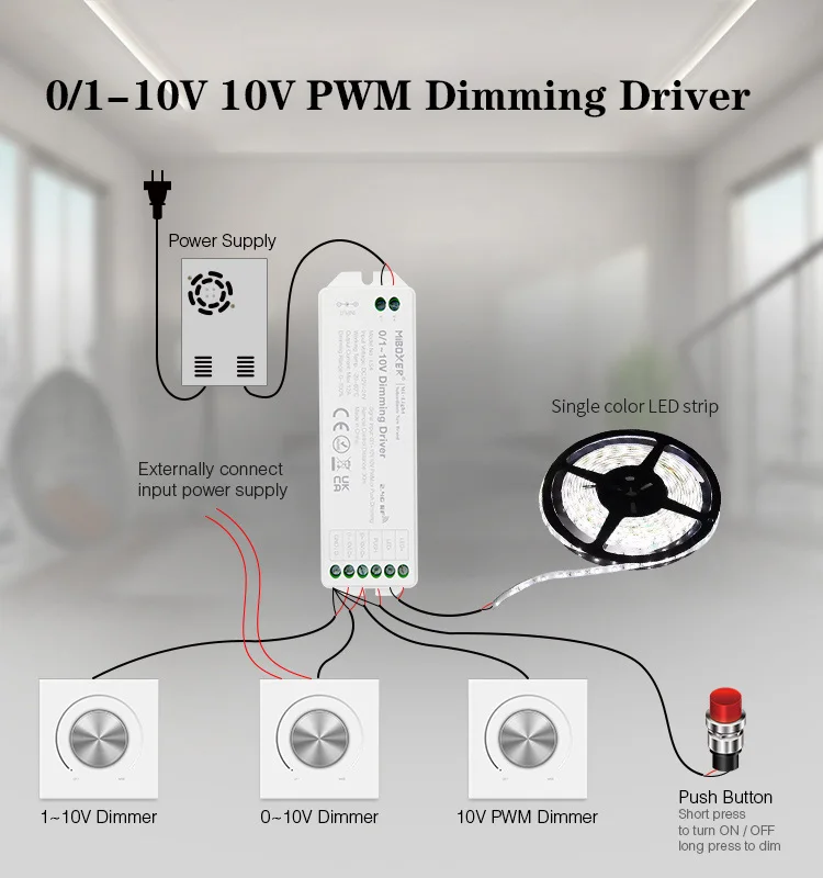 MiBoxer LS4 0-10V 1-10V 10V PWM Dimming Driver Push Button Dimming LED Controller DC12-24V 2.4G Wireless Smartphone APP Control