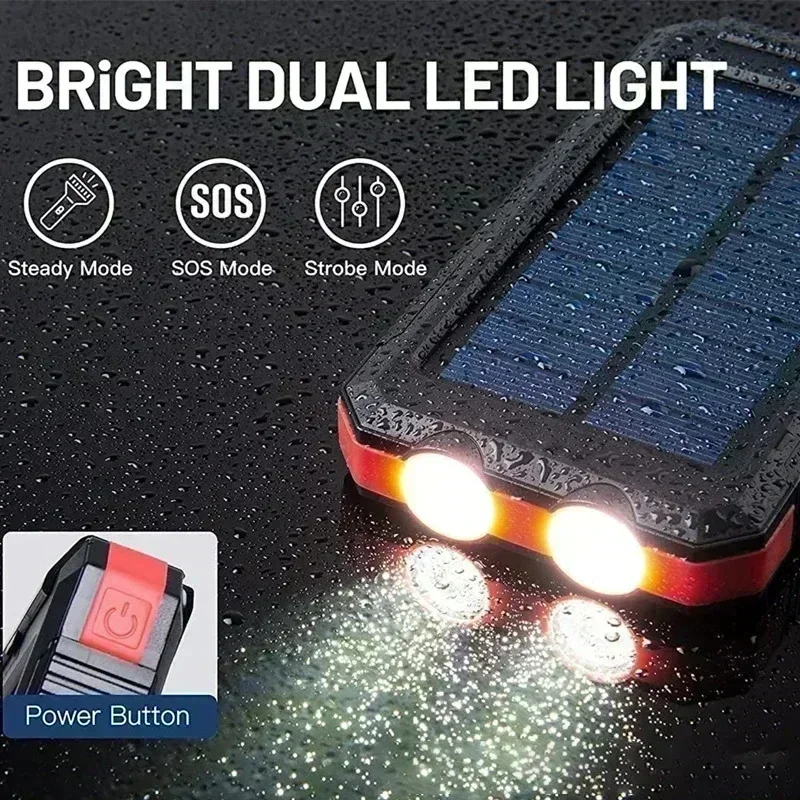 200000mAh Solar Power Bank Outdoor Portable Solar Charger Powerbank Waterproof External Battery with LED Light Double USB