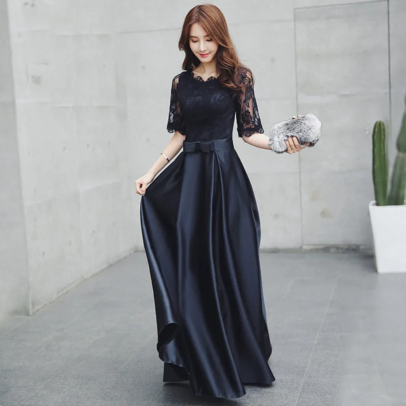 WOMEN'S dress2024summer new black long elegant ladies banning dress elegant slimming evening dress