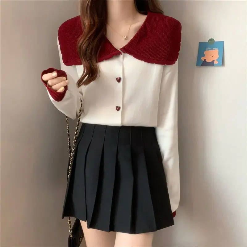 Sweet Contrast Knitting Cardigan Autumn Winter Long Sleeve Loose Youth Korean Short Sweaters Top Fashion Trend Women Clothing