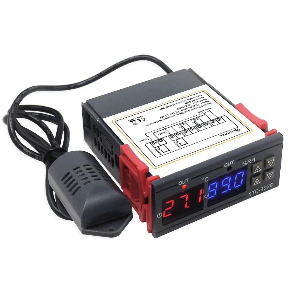 디지털 온도 조절 습도 조절기, STC 3028, AC 110V, 220V, DC 12V 습도계, 인큐베이터 컨트롤러 