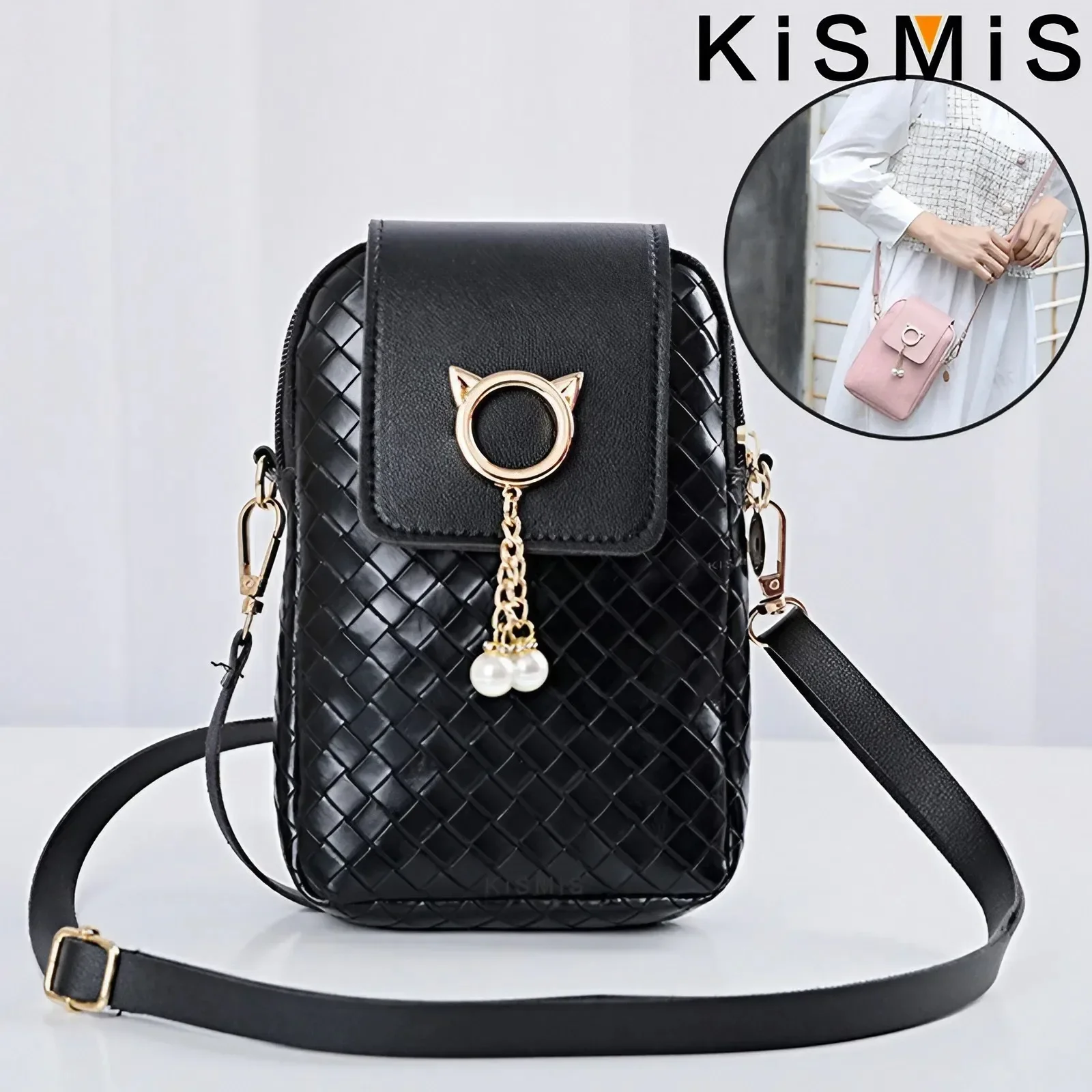 KISMIS Braided Pearl Tassel Mobile Phone Shoulder Bag  Fashionable Womens Messenger Bag purses and handbags  handbags