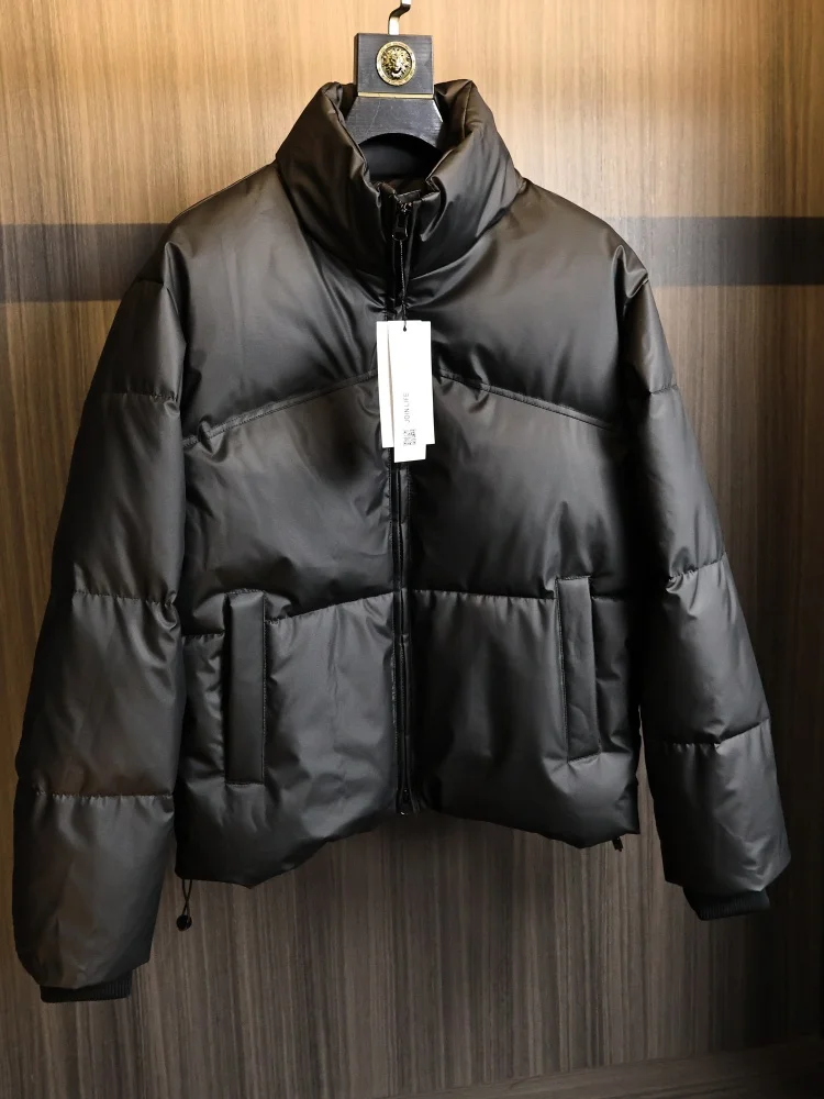 

Faionable Winter Men's Cotton Jaet Ultra-Soft Leather High Fluffy Stand Collar Casual Urban Sle Thi Long Sve Zipper