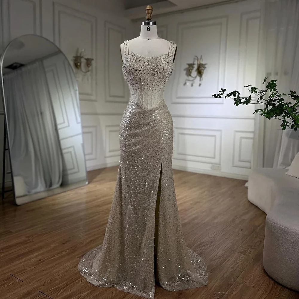 Serene Hill Beige Mermaid Floor Length Evening Gowns Luxury Beaded Crystal  Spaghetti Strap Party Drsses Customize 2025 BLA72163 - AliExpress 320
