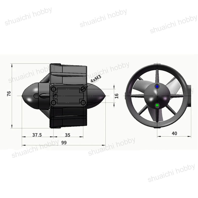 Propulsor de agua profunda M060 200m, Motor de CC sin escobillas impermeable, Propulsor ROV, piezas de 12V-24V para Robot submarino de barco no tripulado RC