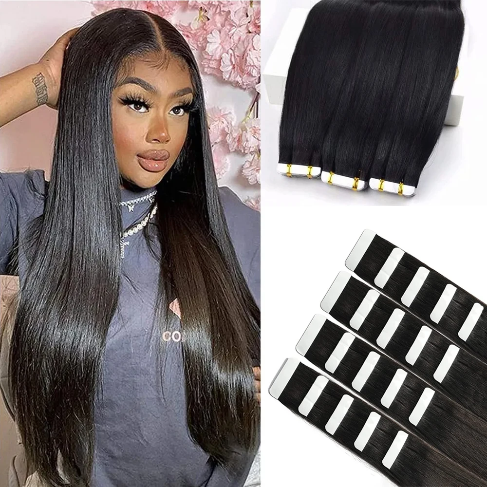 Natural Straight Tape In Hair Extensions Human Hair 100% Remy Seamless Skin Weft Invisible Double Sided Tape Ins Hair For Women