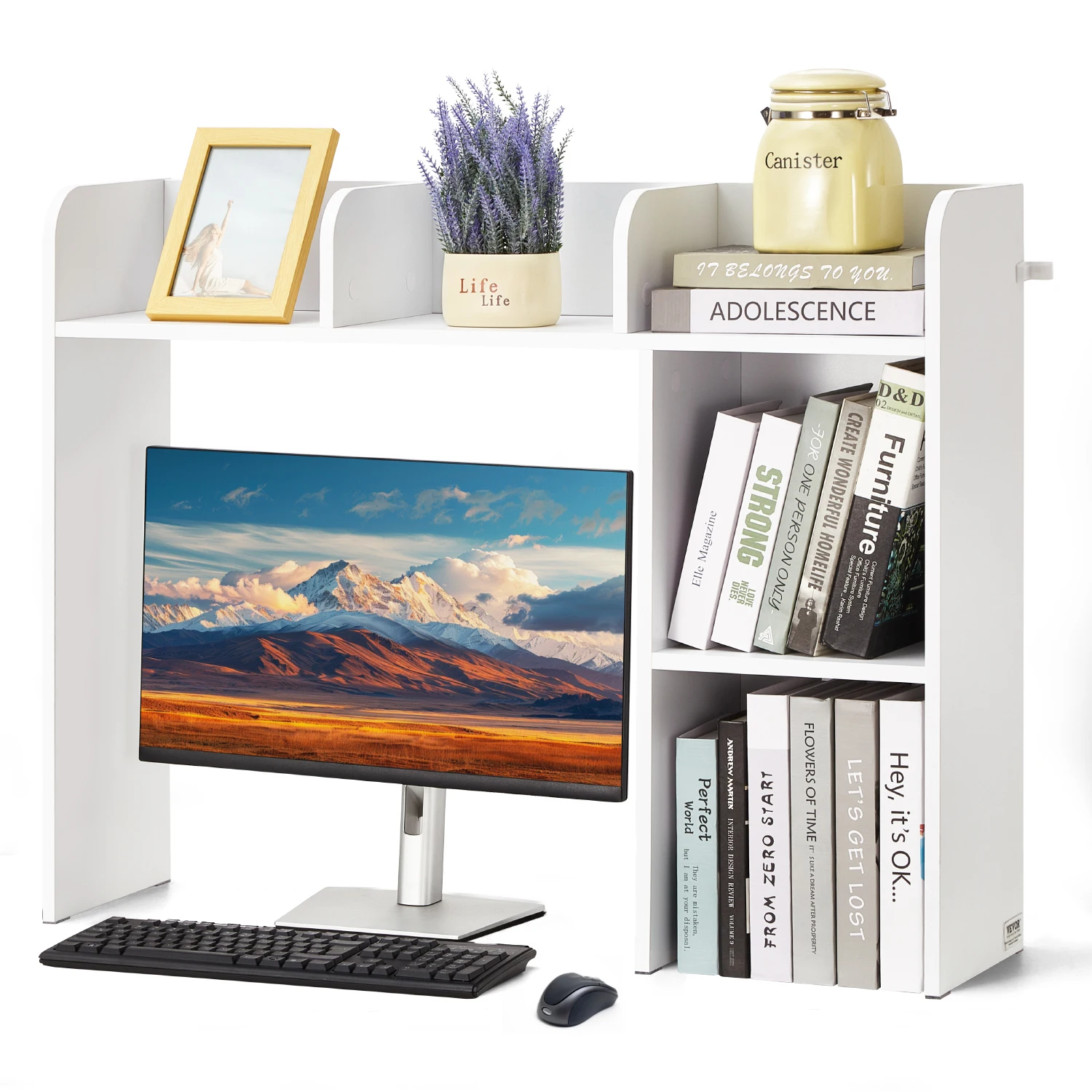 

SucceBuy Desktop Bookshelf 1/2/3-Tier Desktop Storage Organizer Office Storage Rack Wood Display Shelf for Office School Home