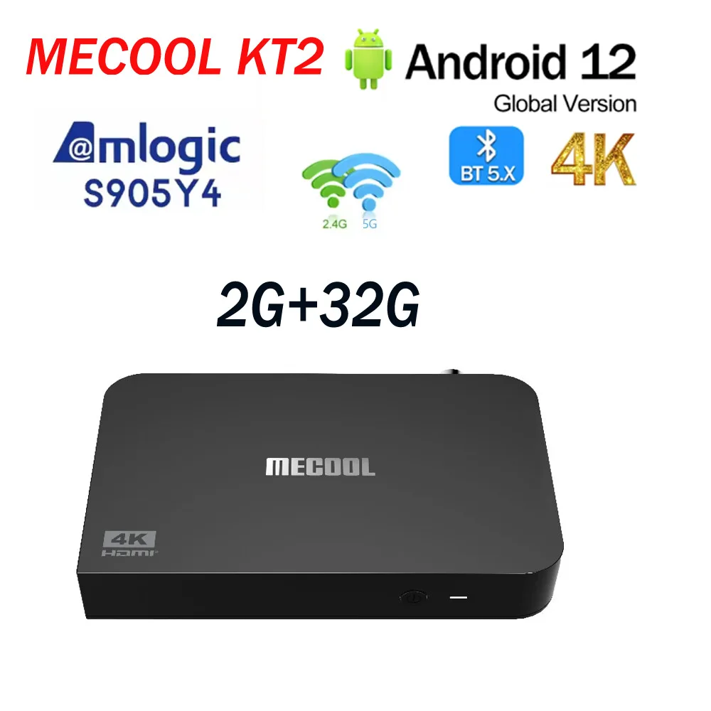 MECOOL KT2 DVB-T2 TV Box Android 12.0  H.265 Amlogic S905Y4-B Chromecast 2GB 32GB 4K BT5.0 G2100M 2.4G/5G WIFI Best Media Player