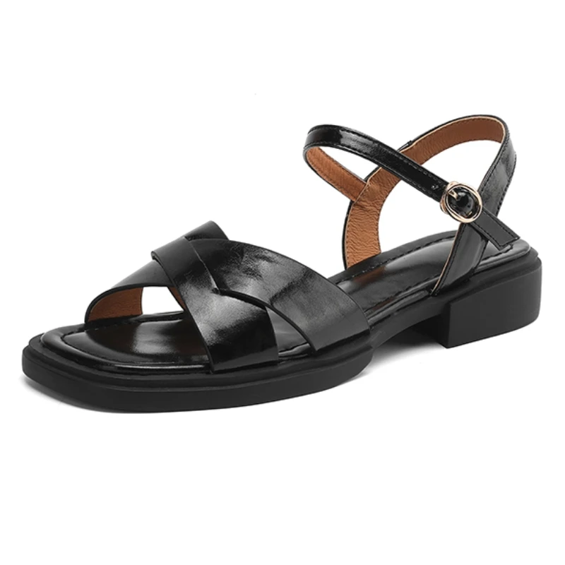 

2026 New Women's Summer Sandals Genuine Leather Flats Beach Footwear Shoes Comfort Open toe Black Brown Ankle Strap Flip Flops