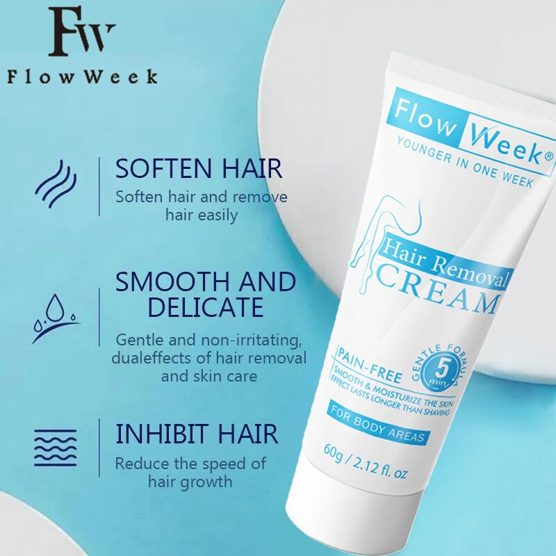 Flow Week Hair Removal Cream Gentle Fast Hair Removal Smooth Skin Flawless Depilatory Cream Suitable for All Skin Types