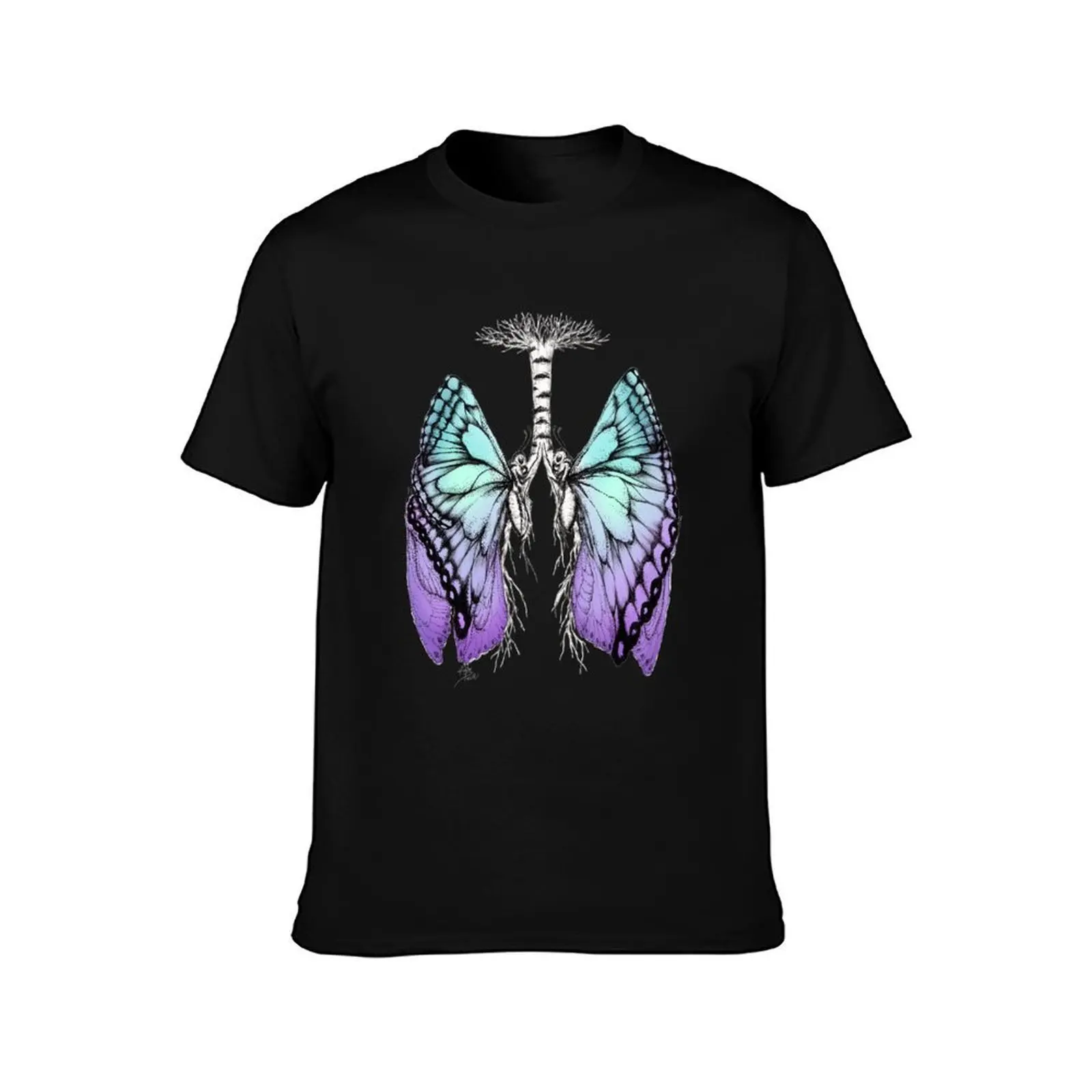Butterfly Lung Blue Purple T-Shirt, Summer Casual Cotton Tee, Oversized Streetwear Tops, Vintage Graphic Print, Unisex Men Women