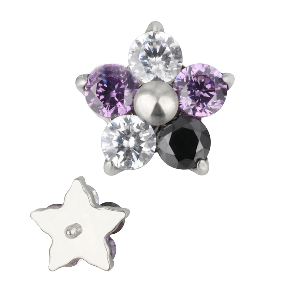 F136 Titanium Colorful Ear Studs for Women 16G Flower Snowflake Heart CZ Top Tragus Cartilage Helix Conch Daith Earrings Piercin