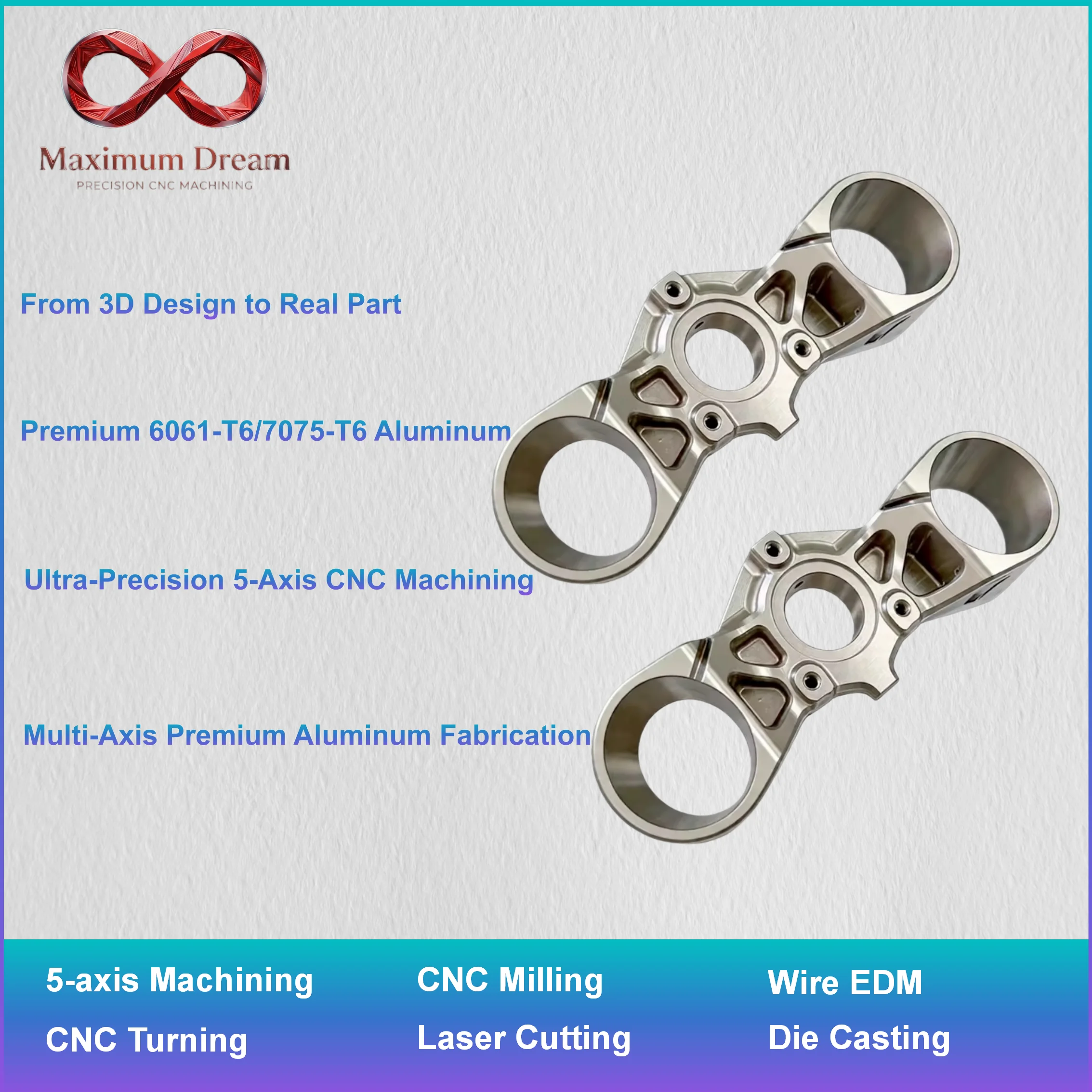 Precision 5-Axis CNC Aluminum Components Machining, Custom Aerospace Drone Racing Prototype Parts per CAD Drawing, MOQ 1pc