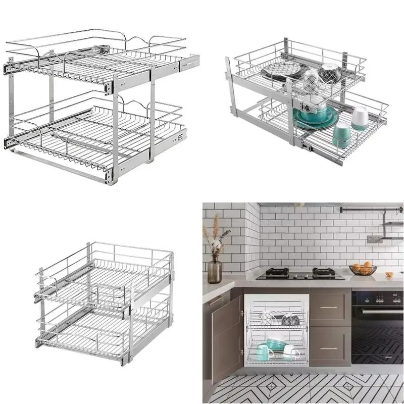 Double Layer Pull Out Kitchen Cabinet Drawer Storage Rack Sliding Basket Various Sizes