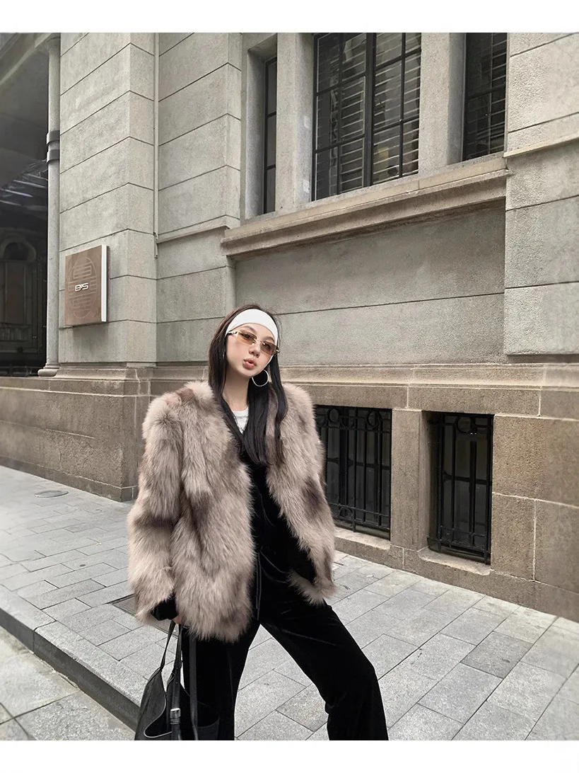 フェイクファーコート ロング丈 レディース コート ノーカラー クリスマス 若者向け ハイストリート 厚手 チンチラ柄 リボン付き ユニーク 手切り裾 トレンド