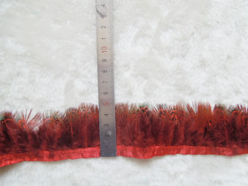 Wholesale!10Yards/Lot Red Dyeing ALMONDS Ringneck Pheasant Plumage Feather Fringe 2-3inches/5-8cm Feather Trimming For Crafting