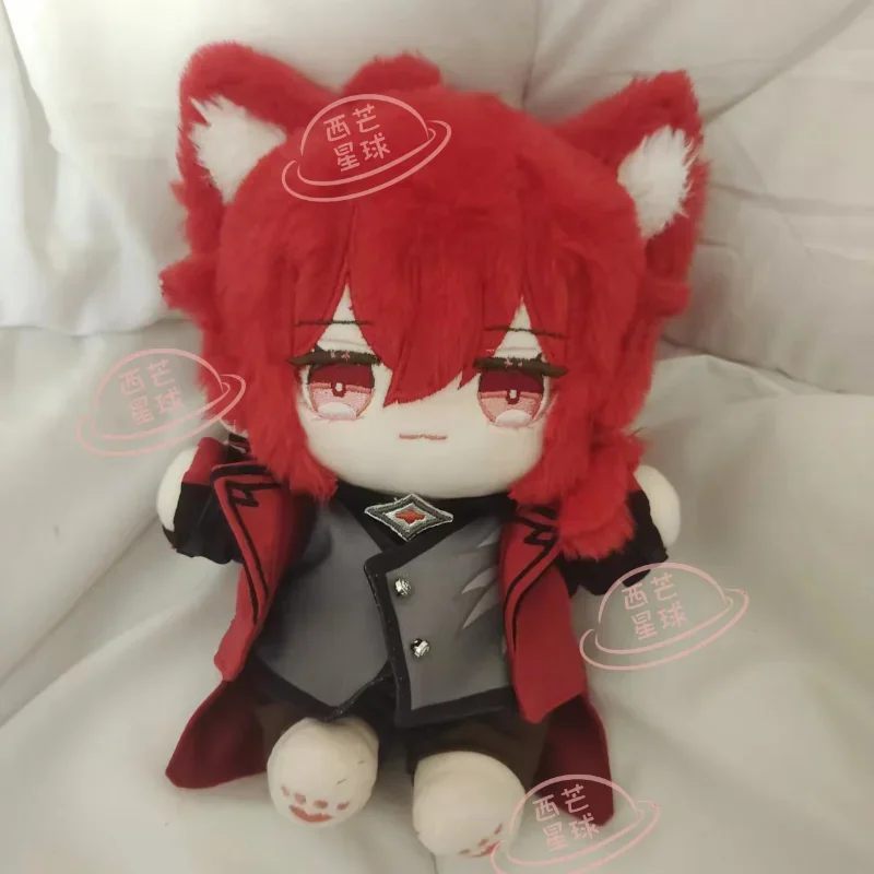 Game Anime  Impact Cosplay Red Dead of Night Diluc 20cm Soft Rabbit Fur Outfit Dress Up Doll and Clothes Plush Toy Gifts