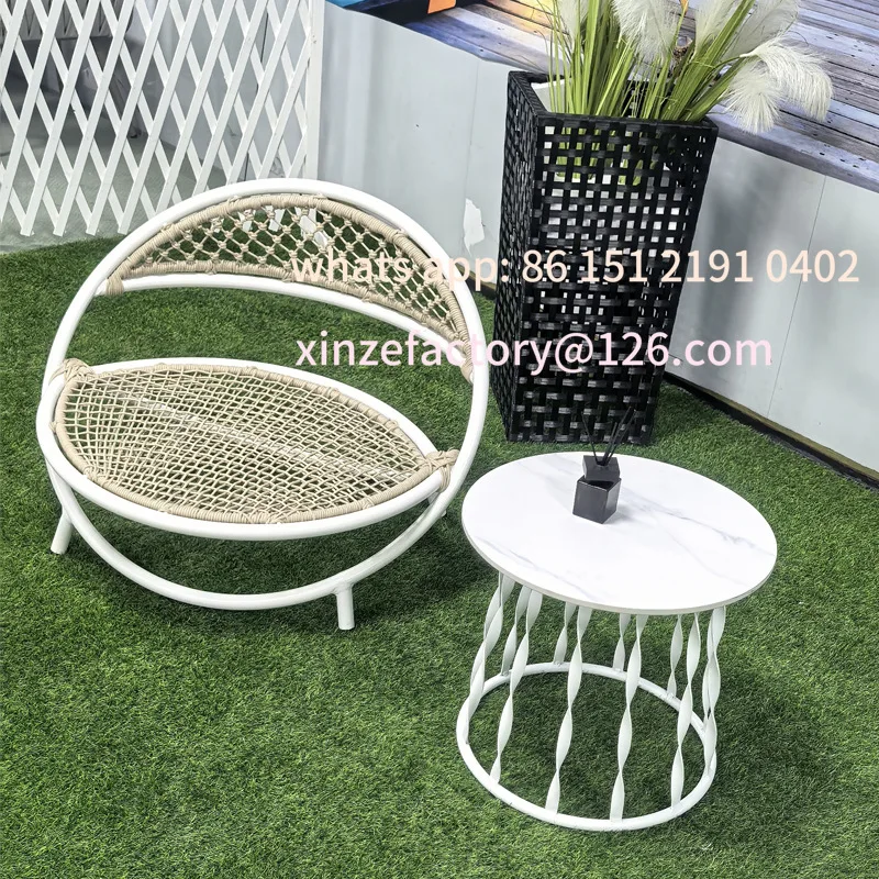 Customizable creative modern outdoor balcony rattan sofa leisure rattan chair garden courtyard outdoor braided rope coffee table