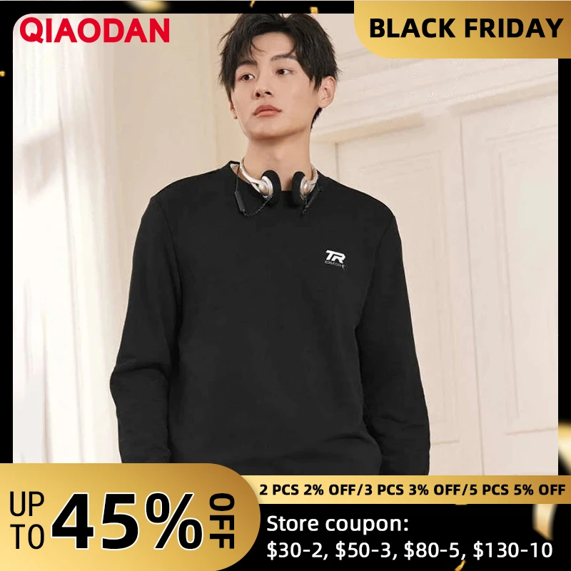 

QIAODAN Casual Knitted Round Neck Sweatshirt for Men 2025 Autumn New Men's Sports Loose Breathable Black Top XWD33241307A