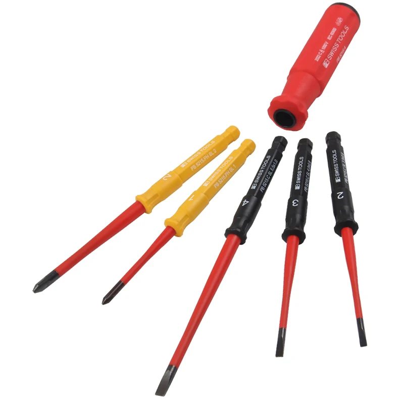 PB SWISS TOOLS Slim Insulation Screwdriver Set With Case for Combination Screw Work Up to 1000 VAC Or 1500 VDC NO.5215 SU
