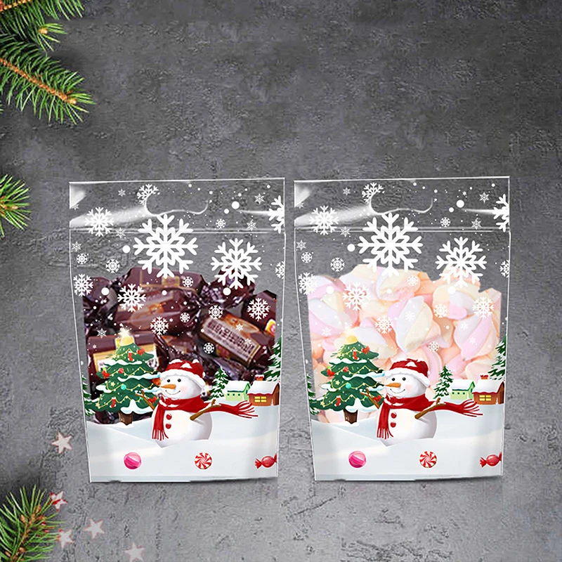 50 Stuks Kerst Leuke Sneeuwpop Plastic Geschenken Zakken Snoep Cookie Bakken Verpakking Zak Vrolijke Decoratie Voor Nieuwjaar 2025