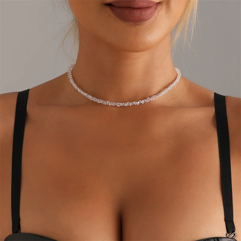 Transparent Crystal Irregular Beaded Choker Necklace for Women Korean Collarbone Clavicle Chain on the Neck Collar Jewelry